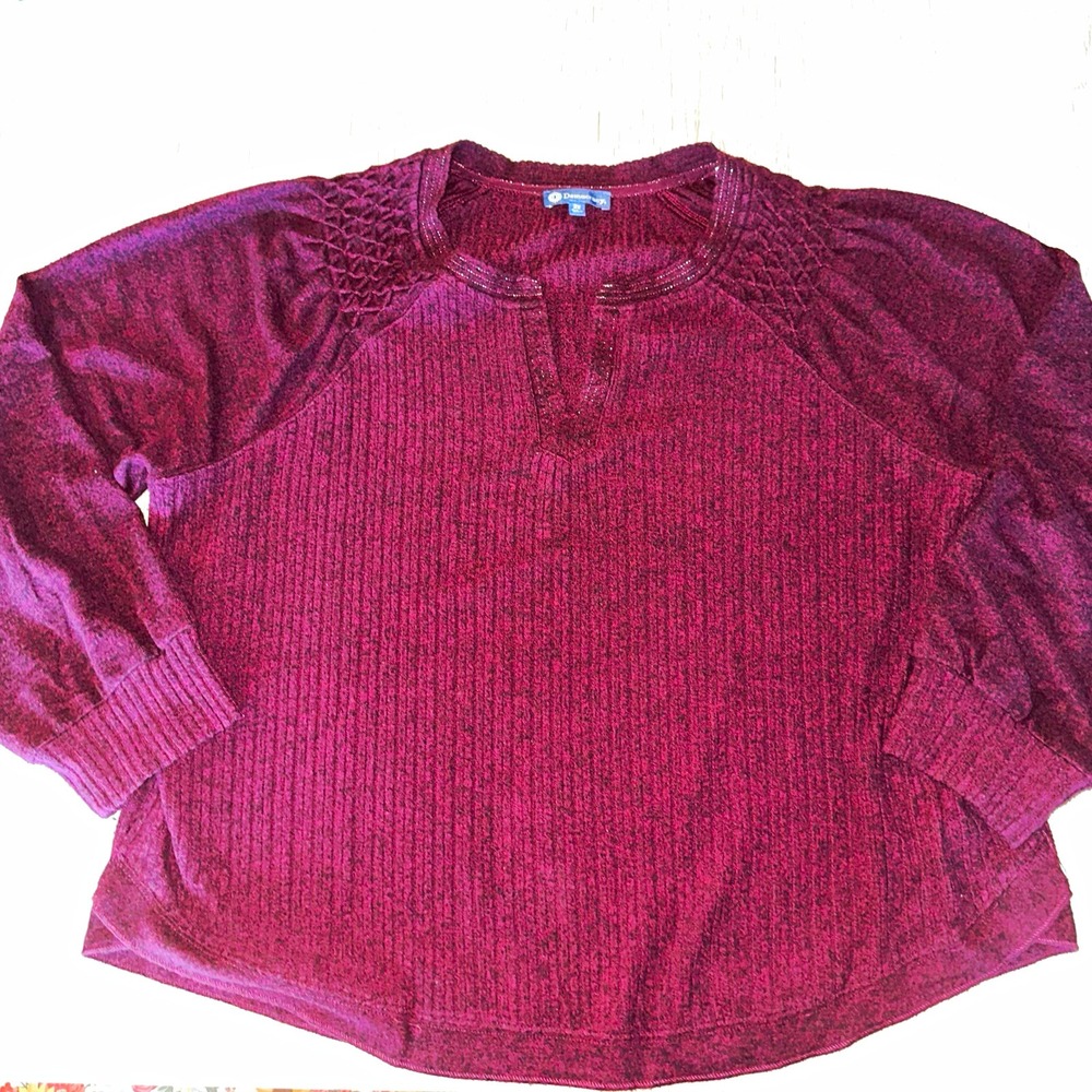 Democracy Womens 2X Burgundy Knit Pullover Sweater Crochet Raglan W2P73875E